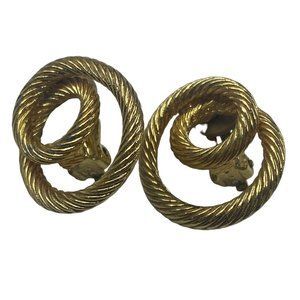 Gold Tone Metal Twisted Rope Swirl Cable Clip-on Earrings Vintage Womens